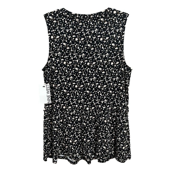 NWT Nine West Women's Sleeveless Babydoll Top Black With Floral Print Size S NEW - Picture 3 of 12